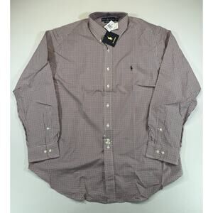 Ralph Lauren Classic Fit Gingham Dress Shirt Red Black Mens 17 34/35 NWT